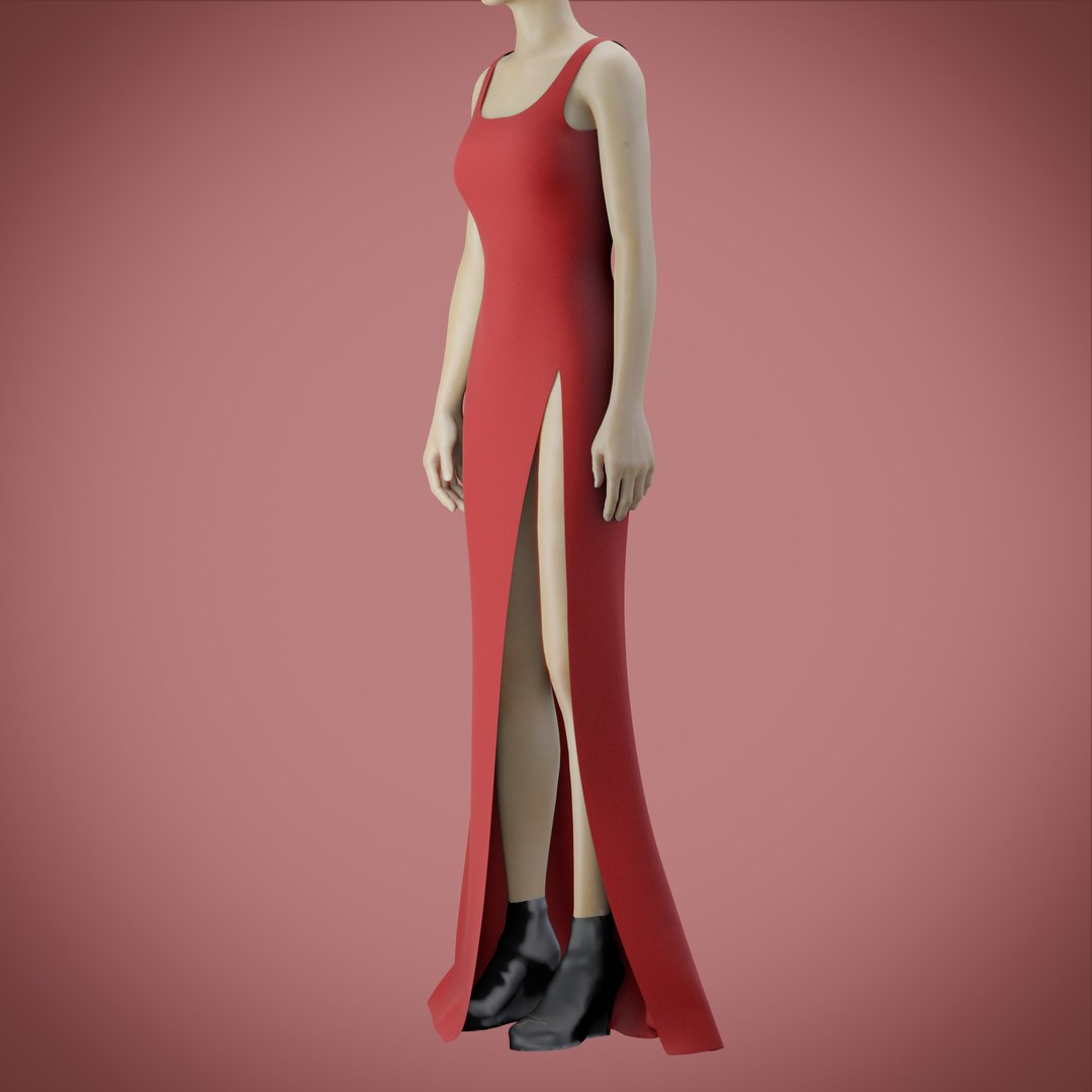 3D Floral Slit Gown in Red main image 0