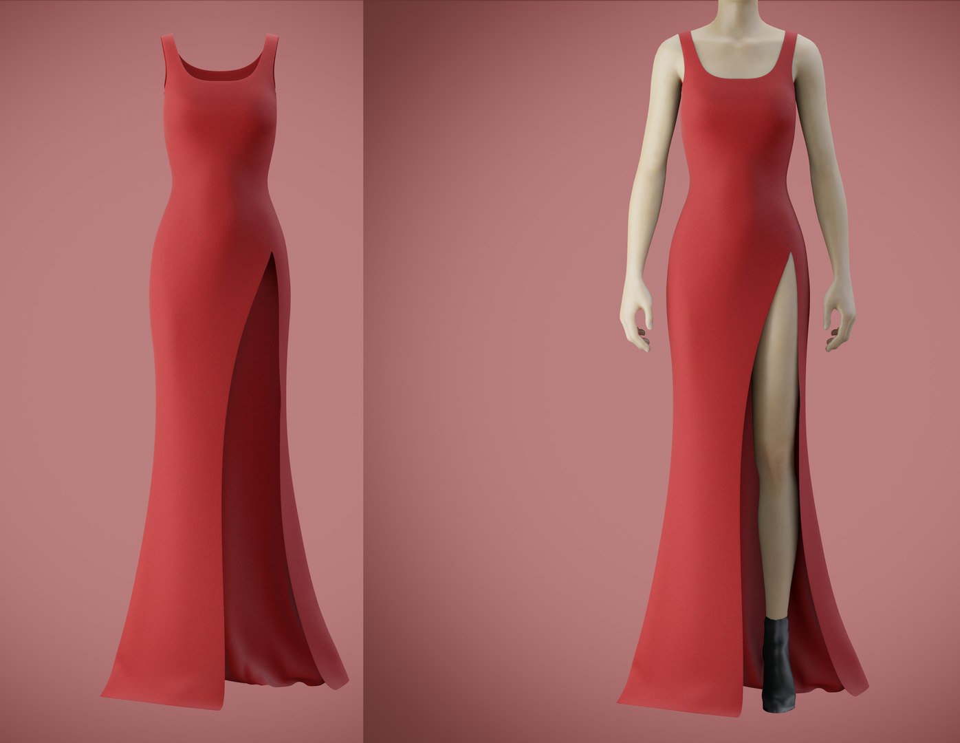 3D Floral Slit Gown in Red main image 1