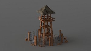 guard tower war camp military pow bunker look out post 3D model