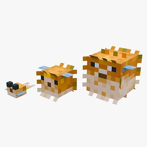 Minecraft Pufferfish 3 States Rigged 3D Model Game Ready 4K PBR
