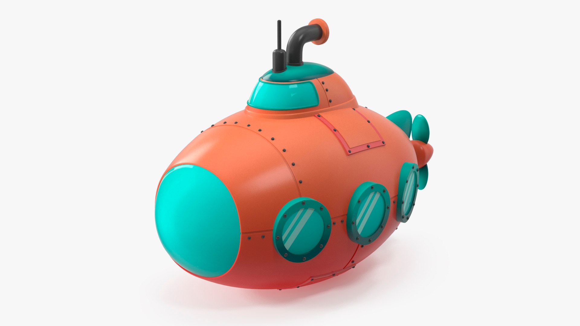 Cartoon Red Submarine 3D model preview