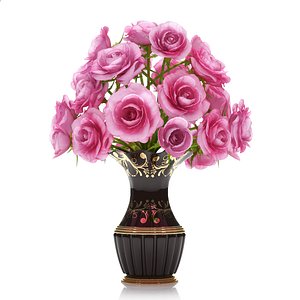 3d roses arranged vase