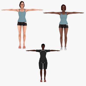 3D model lady bundle of 3 in 1