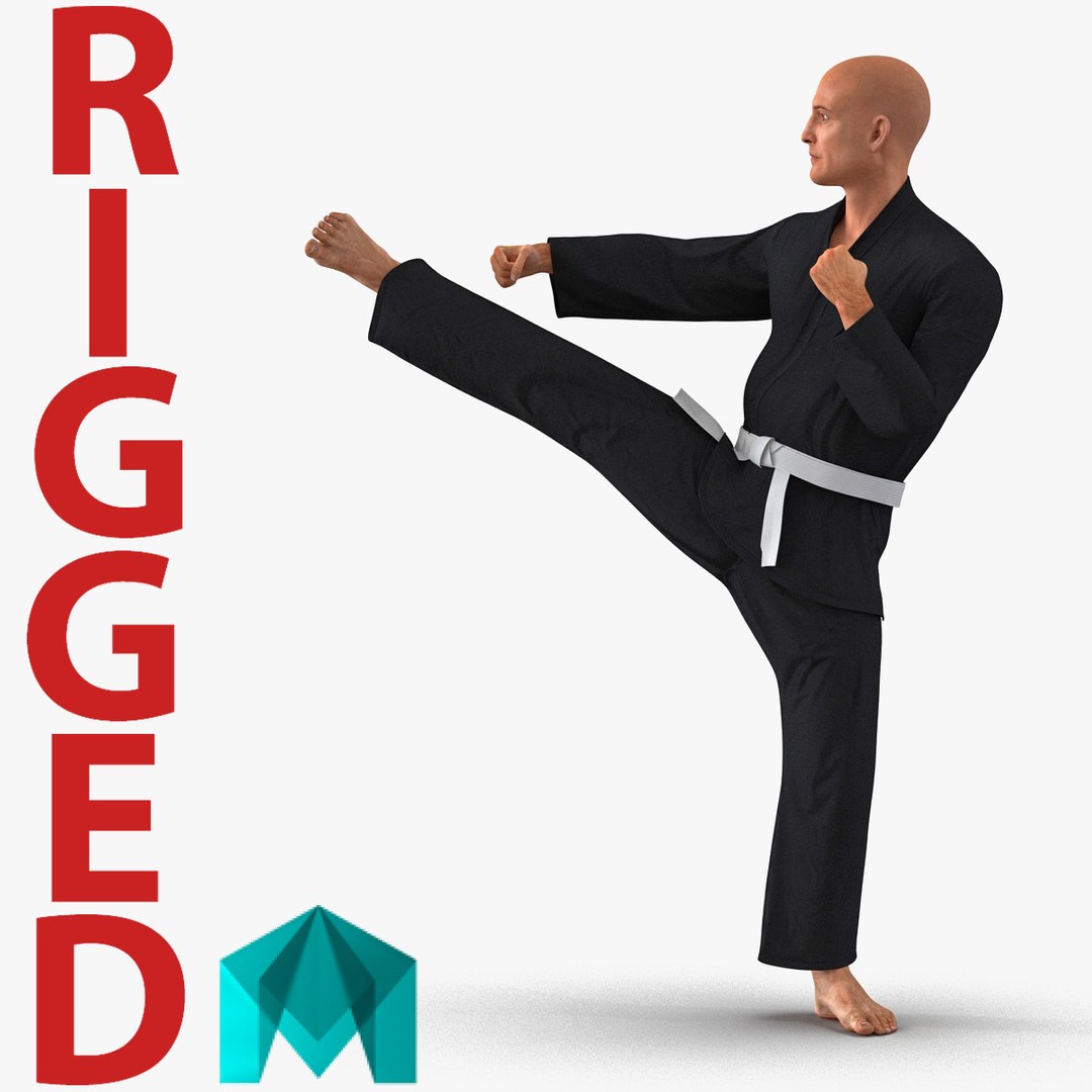 Karate Fighter Black Suit Rigged for Maya 3D Model 3D model preview
