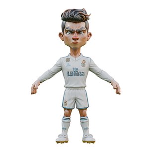Rigged Football Player  Cristiano Ronaldo  in White Kit  TPose 3D model