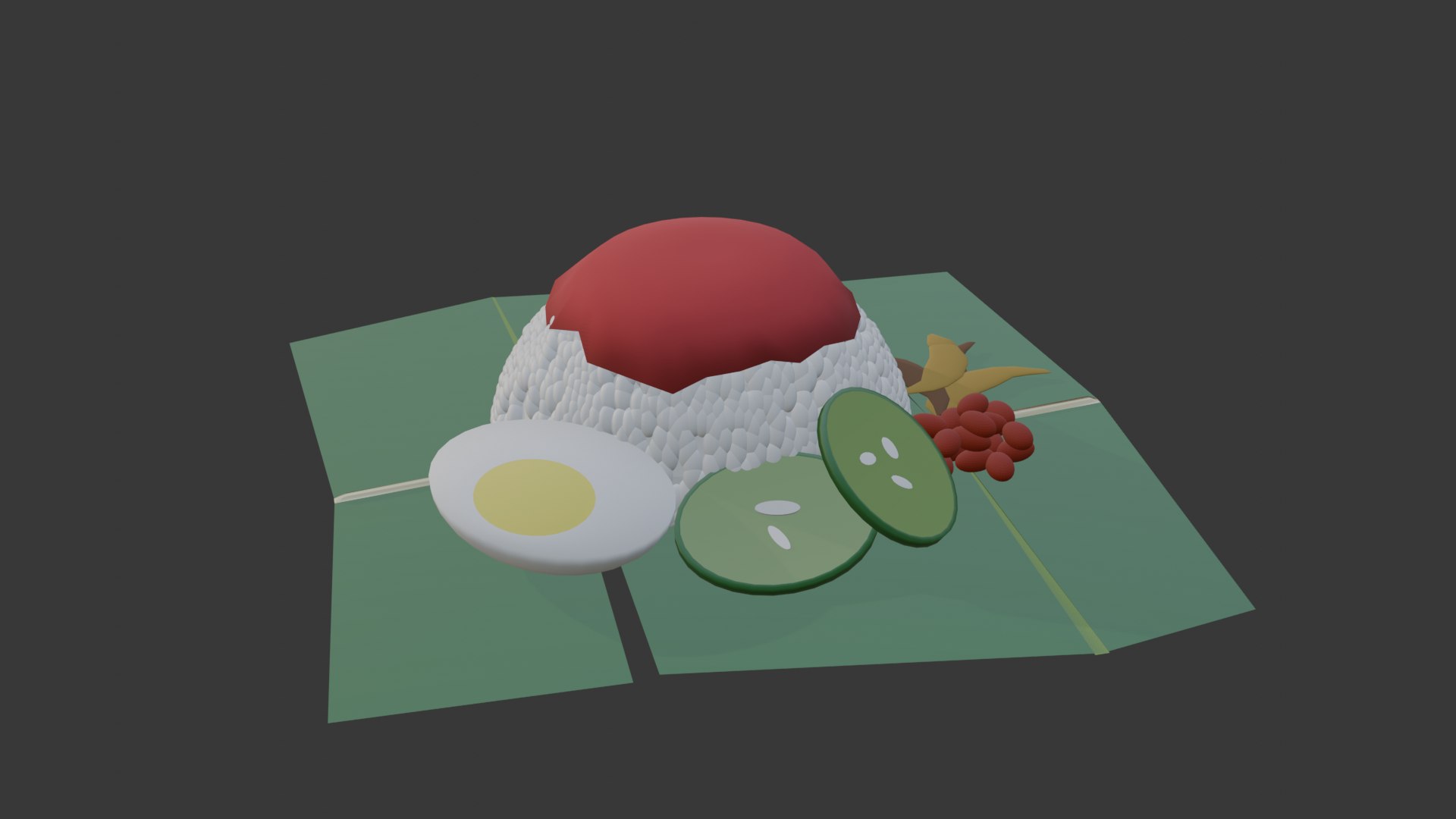3D model NASI LEMAK SAMBAL BOILED EGG CUCUMBER ANCHOVIES BANANA LEAF MALAYSIA TRADITIONAL BREAKFAST https://p.turbosquid.com/ts-thumb/n9/4KdaYv/3L/_2/png/1741595097/1920x1080/fit_q87/5d55f0af4df1ce0635264b96802e6905819152b6/_2.jpg
