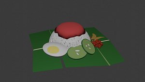 NASI LEMAK SAMBAL BOILED EGG CUCUMBER ANCHOVIES BANANA LEAF MALAYSIA TRADITIONAL BREAKFAST