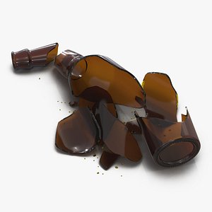 3d broken beer bottle brown