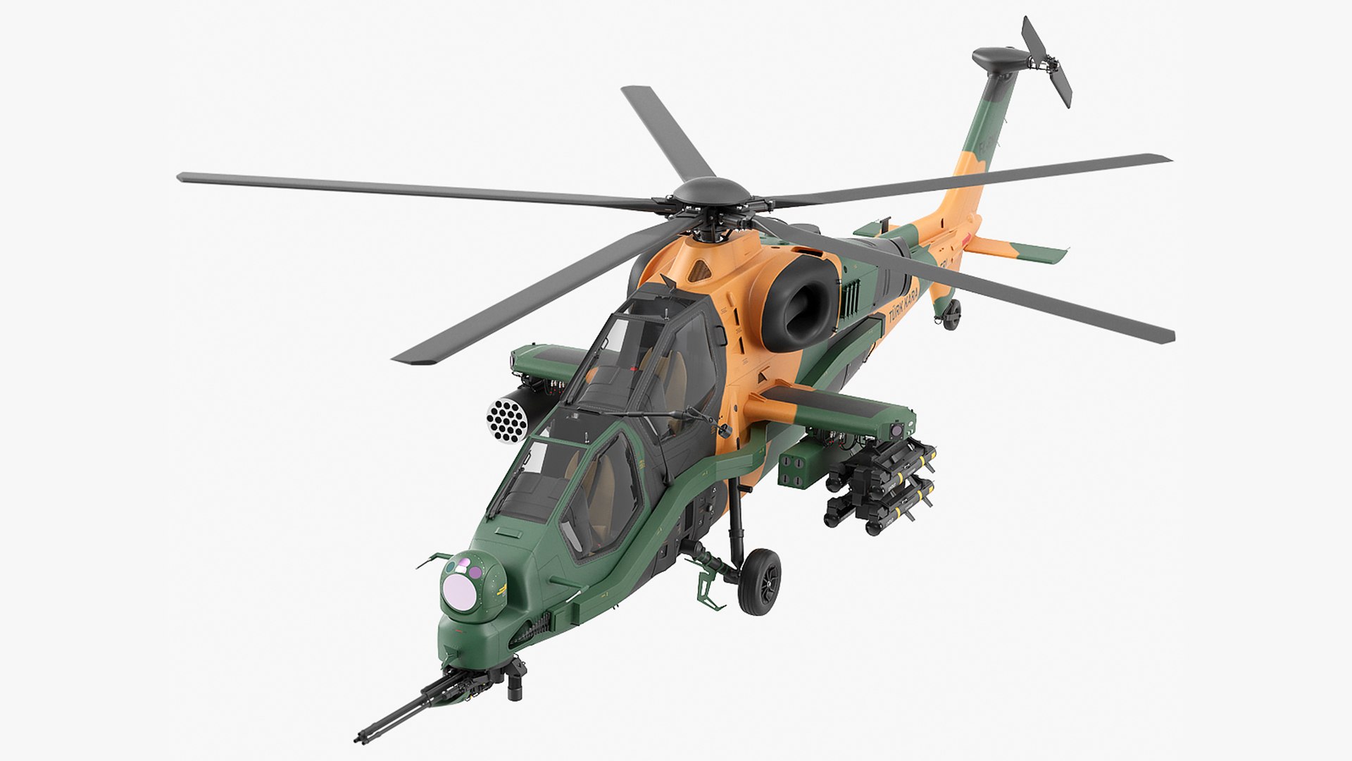 T129 ATAK Green Helicopter Rigged 3D model preview