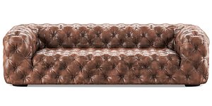 Vintage Brown Leather Chesterfield Sofa Low-poly 3D Model 3D model