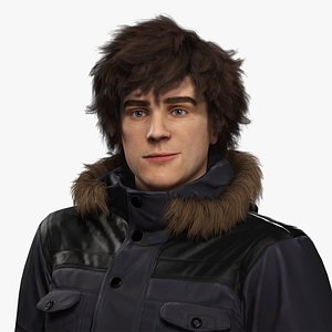 Lifelike Winter Gentleman 3D Character in Black Parka Outdoor Winter Outfit
