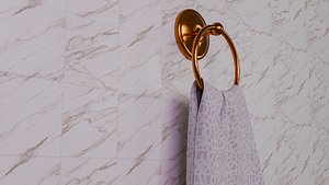 Elegant Bathroom Towel Ring with Hanging Towel 3D Model