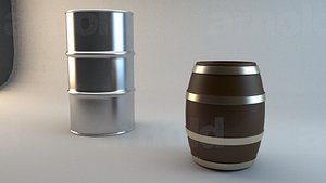 free barrels metal wooden 3d model