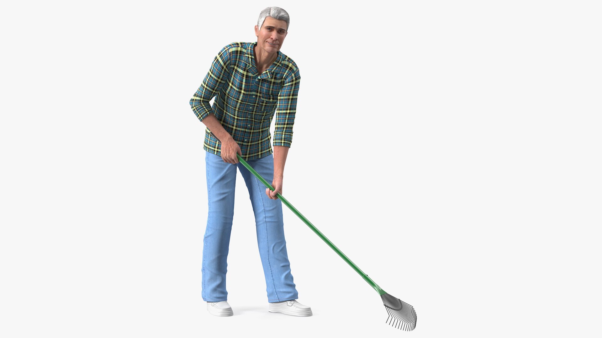 Elderly Man Homewear Working Pose 3D model preview