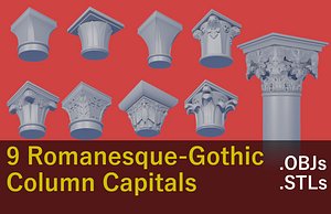 9 Romanic and Gothic capitals 3D