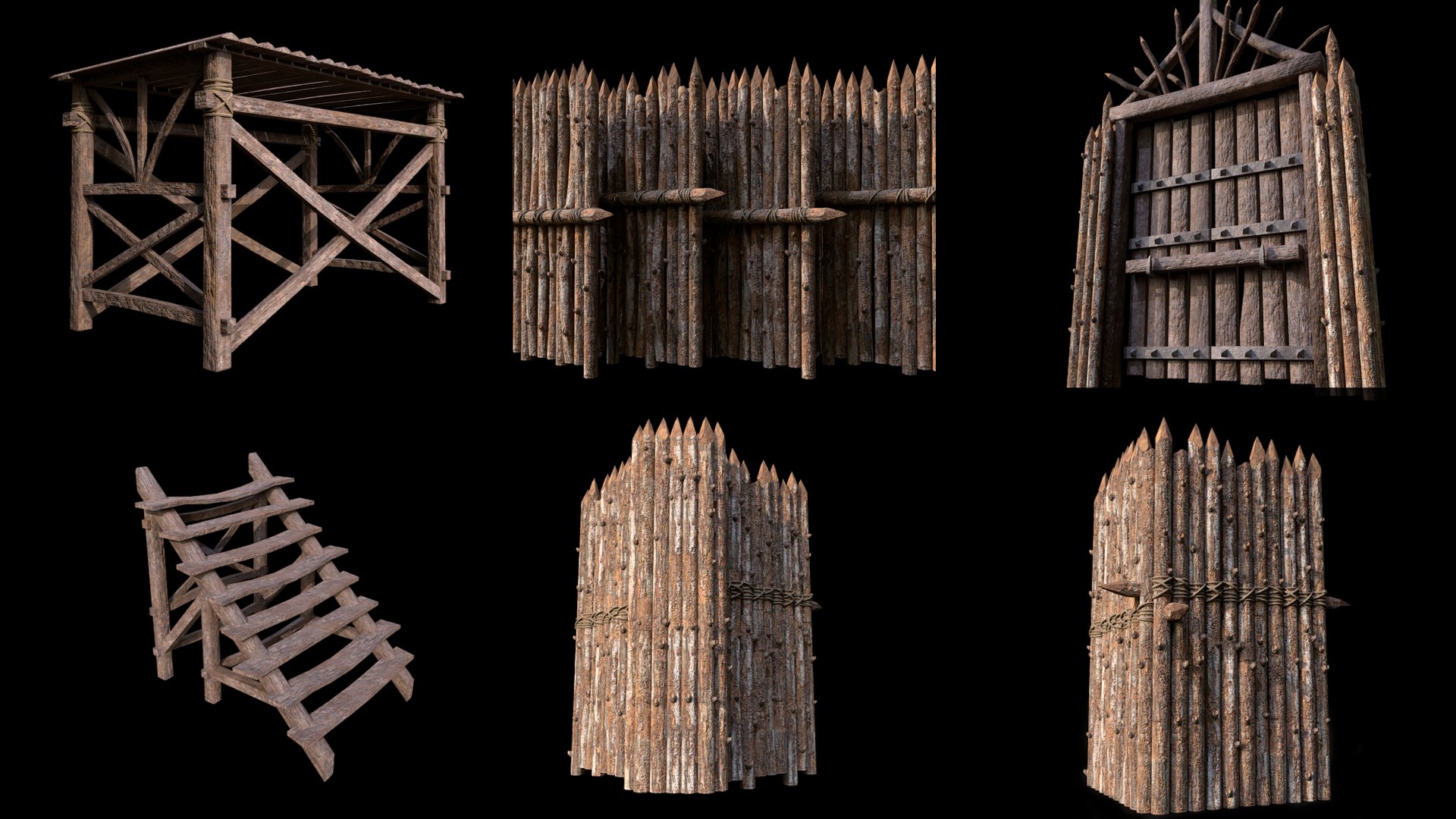 3D Realistic Medieval Logs Fence Palisade model - TurboSquid 2111516