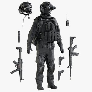 Military Black Uniform With Equipment