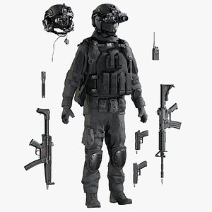 Military Black Uniform With Equipment