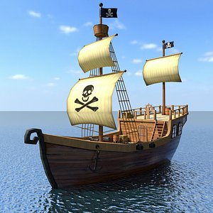 Low Poly Cartoon Pirate Ship