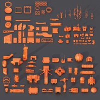Scifi building dressing kitbash pack Low-poly