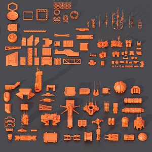 Scifi building dressing kitbash pack Low-poly