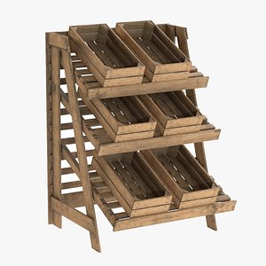 3D Fruits Large Wooden Rack and Crate model