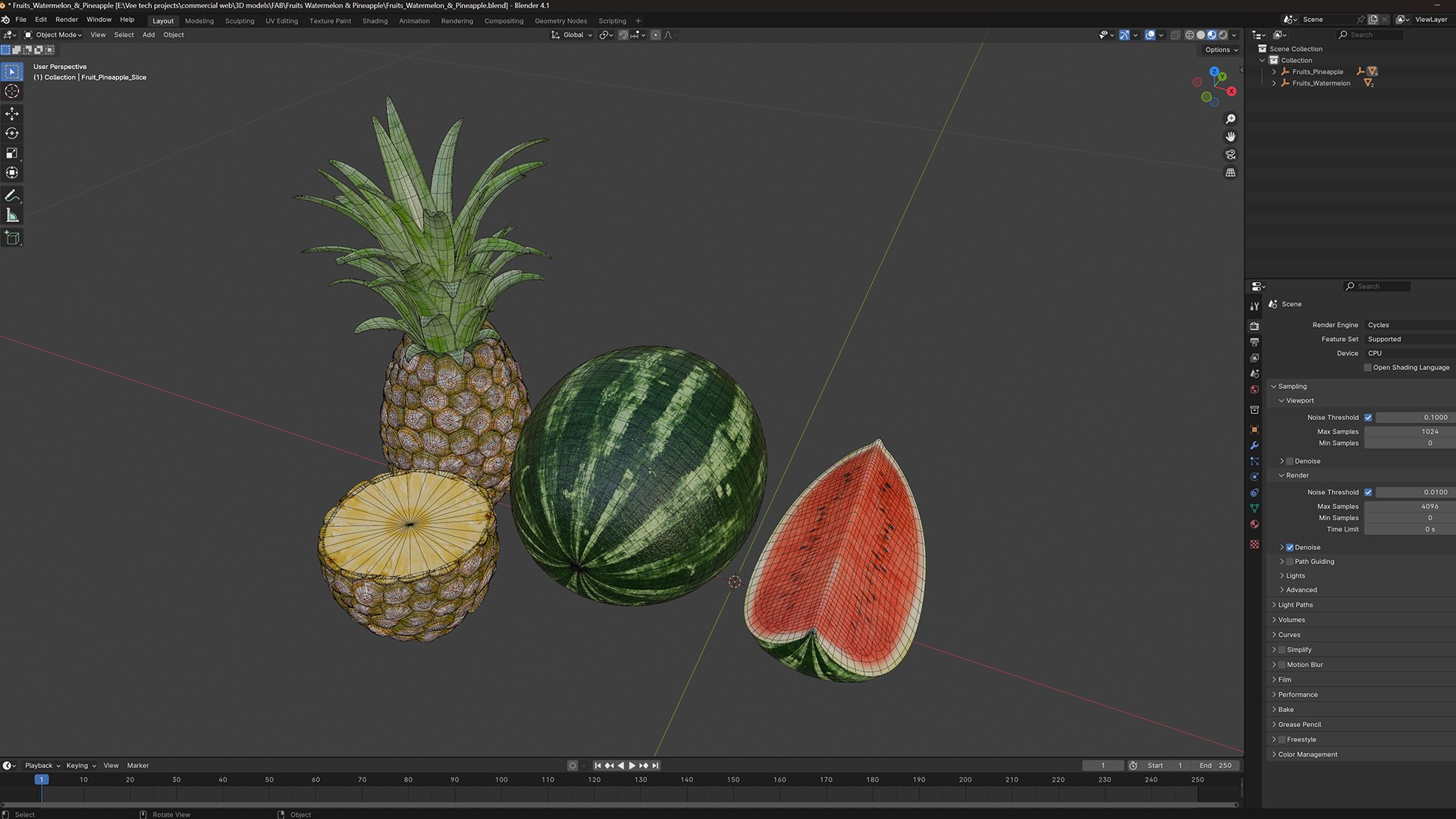 3D Realistic Watermelon and Pineapple Low-poly 3D model https://p.turbosquid.com/ts-thumb/nB/eiRzPd/34/fruitswatermelonandpineappleblendermeshflow/png/1783421835/1920x1080/fit_q87/7027d8dd3cf7830e5d2d4a6efea339d97d905a27/fruitswatermelonandpineappleblendermeshflow.jpg