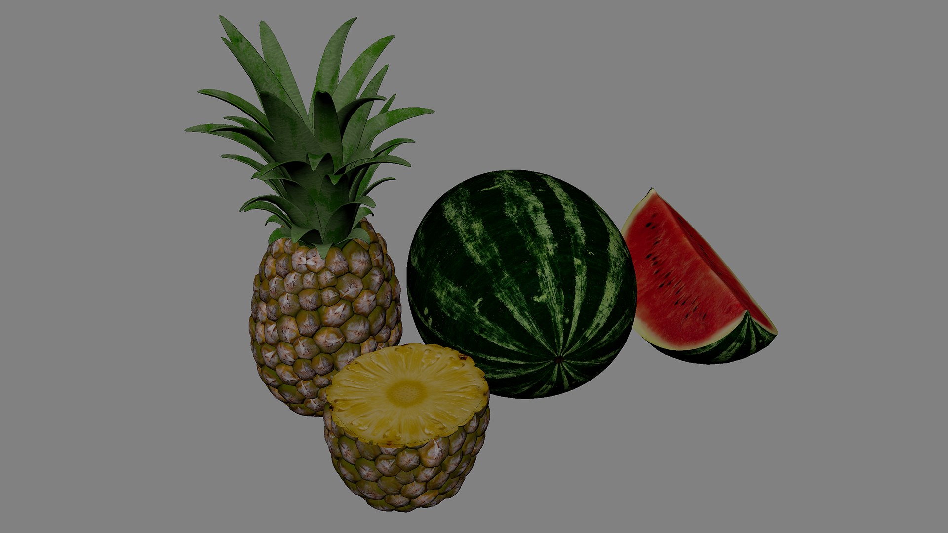 3D Realistic Watermelon and Pineapple Low-poly 3D model https://p.turbosquid.com/ts-thumb/nB/eiRzPd/68/fruitswatermelonandpineapple03/png/1783421835/1920x1080/fit_q87/ccbeec67a2c8dea16918b0d77e448f51d421494f/fruitswatermelonandpineapple03.jpg
