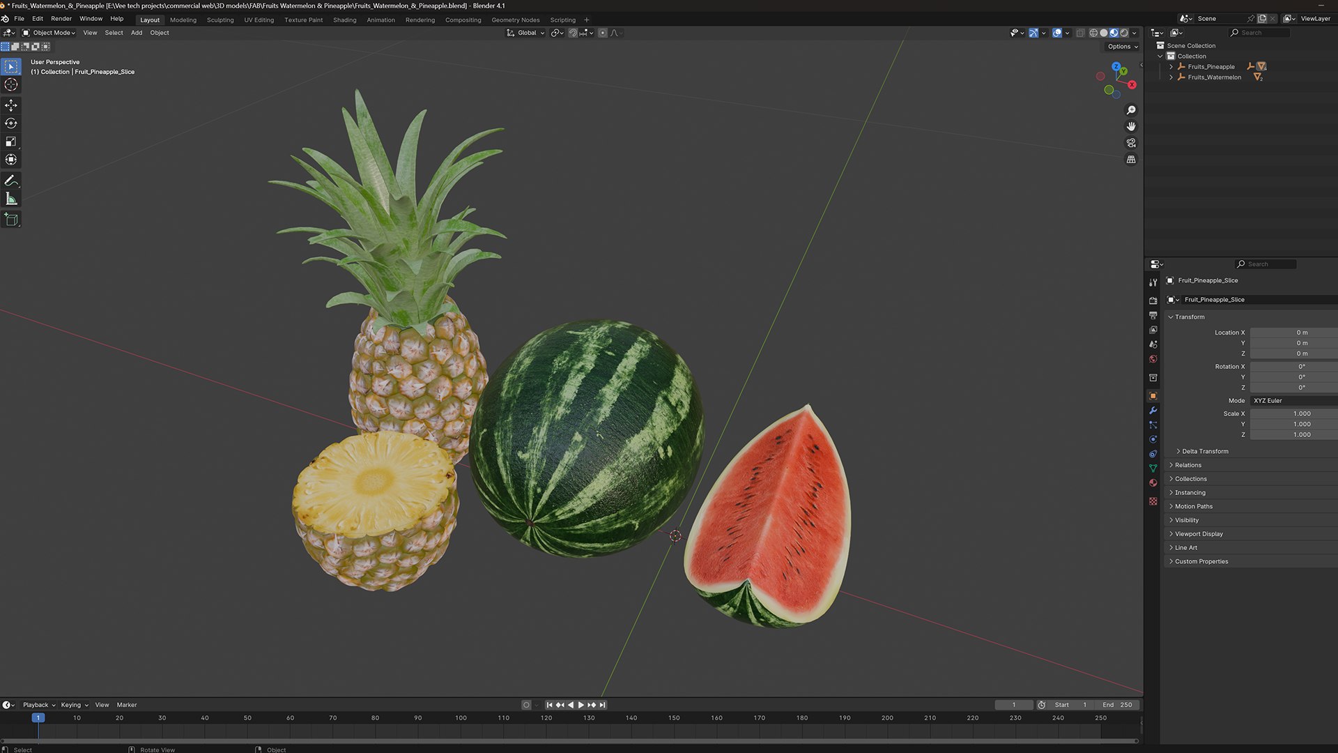3D Realistic Watermelon and Pineapple Low-poly 3D model https://p.turbosquid.com/ts-thumb/nB/eiRzPd/FL/fruitswatermelonandpineappleblenderviewport/png/1783421836/1920x1080/fit_q87/fd7379772d6792e9ccdb4e9b41f0e14ae39e7688/fruitswatermelonandpineappleblenderviewport.jpg