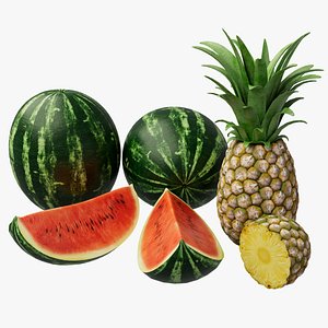 3D Realistic Watermelon and Pineapple Low-poly 3D model