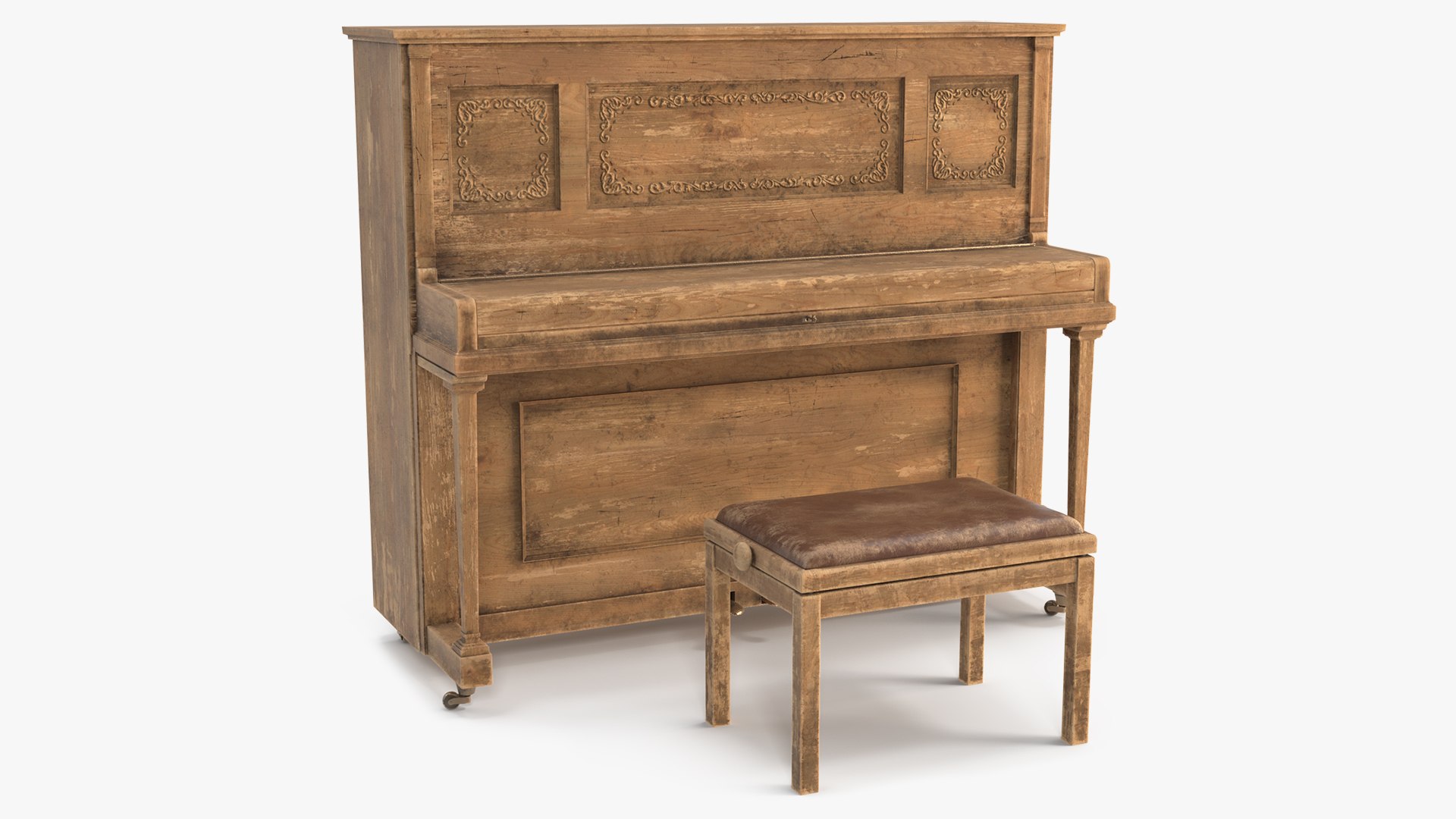 Retro Western Piano Old Light Wood 3D model preview