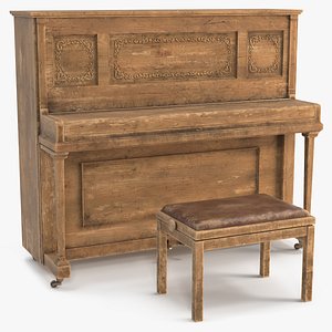 3D Retro Western Piano Old Light Wood