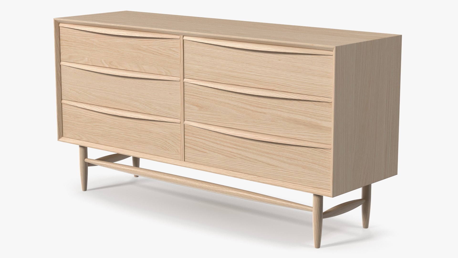 Lenia Solid White Oak Wood Sideboard 3D model preview
