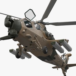 3D Combat Helicopter with 70mm Rocket Pods Camouflage Rigged model