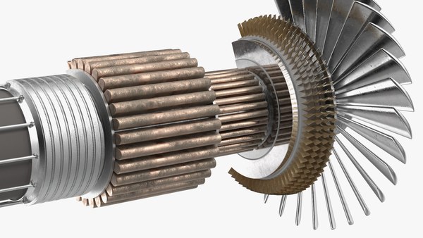 modelo 3d Turbina de motor a reacción de rotor y eje en corte ...