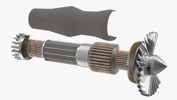 modelo 3d Turbina de motor a reacción de rotor y eje en corte ...
