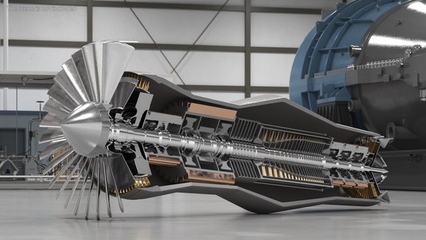 modelo 3d Turbina de motor a reacción de rotor y eje en corte ...