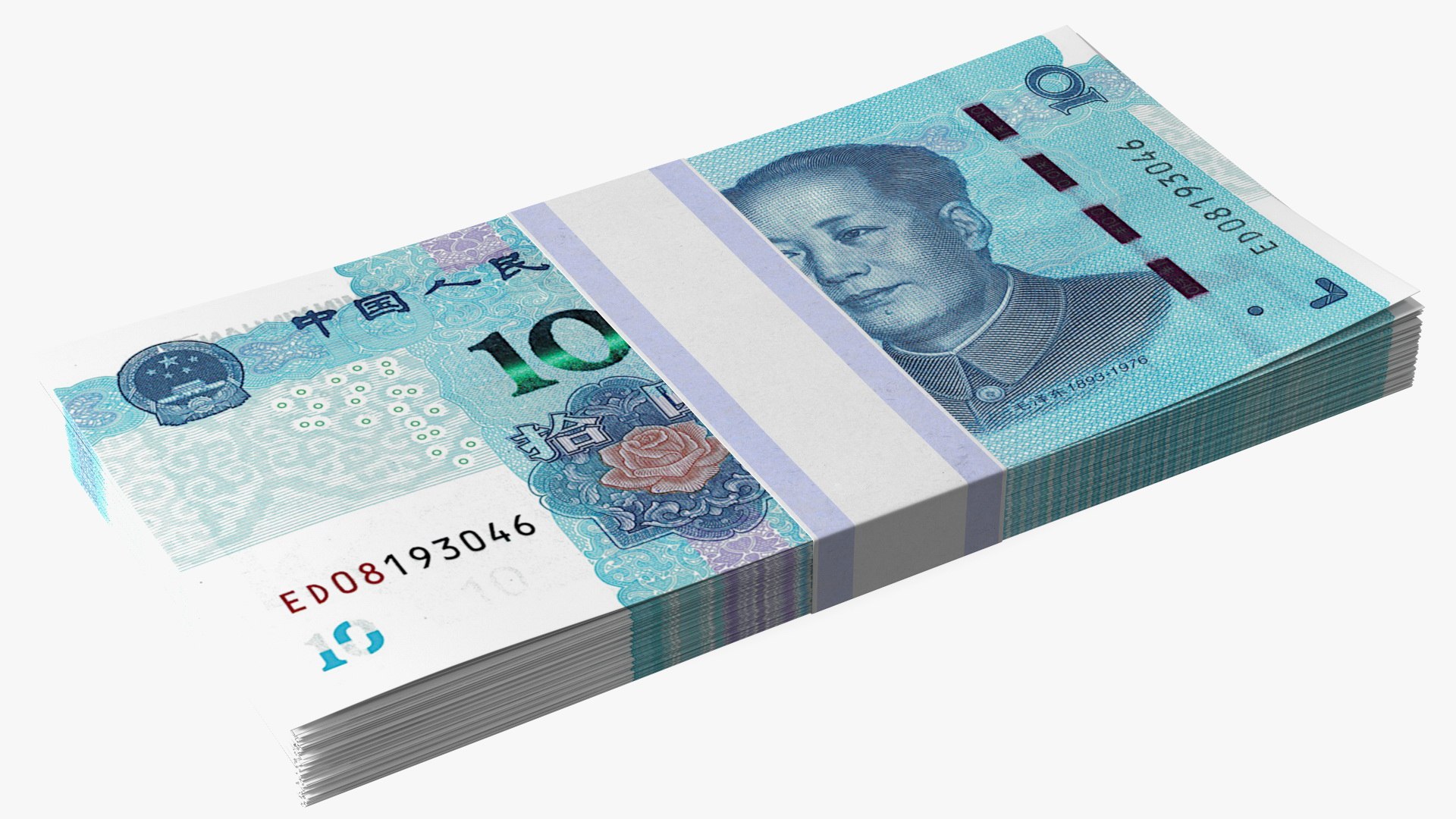 Pack of Chinese 10 Yuan 2019 Banknotes 3D model preview