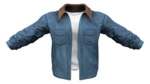 Men Open Front Denim Jacket With TShirt