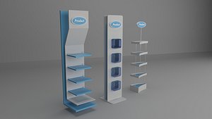 Product stand in blue and white theme  model