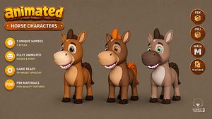 Animated Farm Horse Game Ready Low-poly 3D model