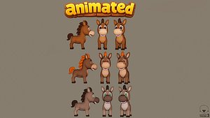 Animated Farm Horse Game Ready Low-poly 3D model 3D model