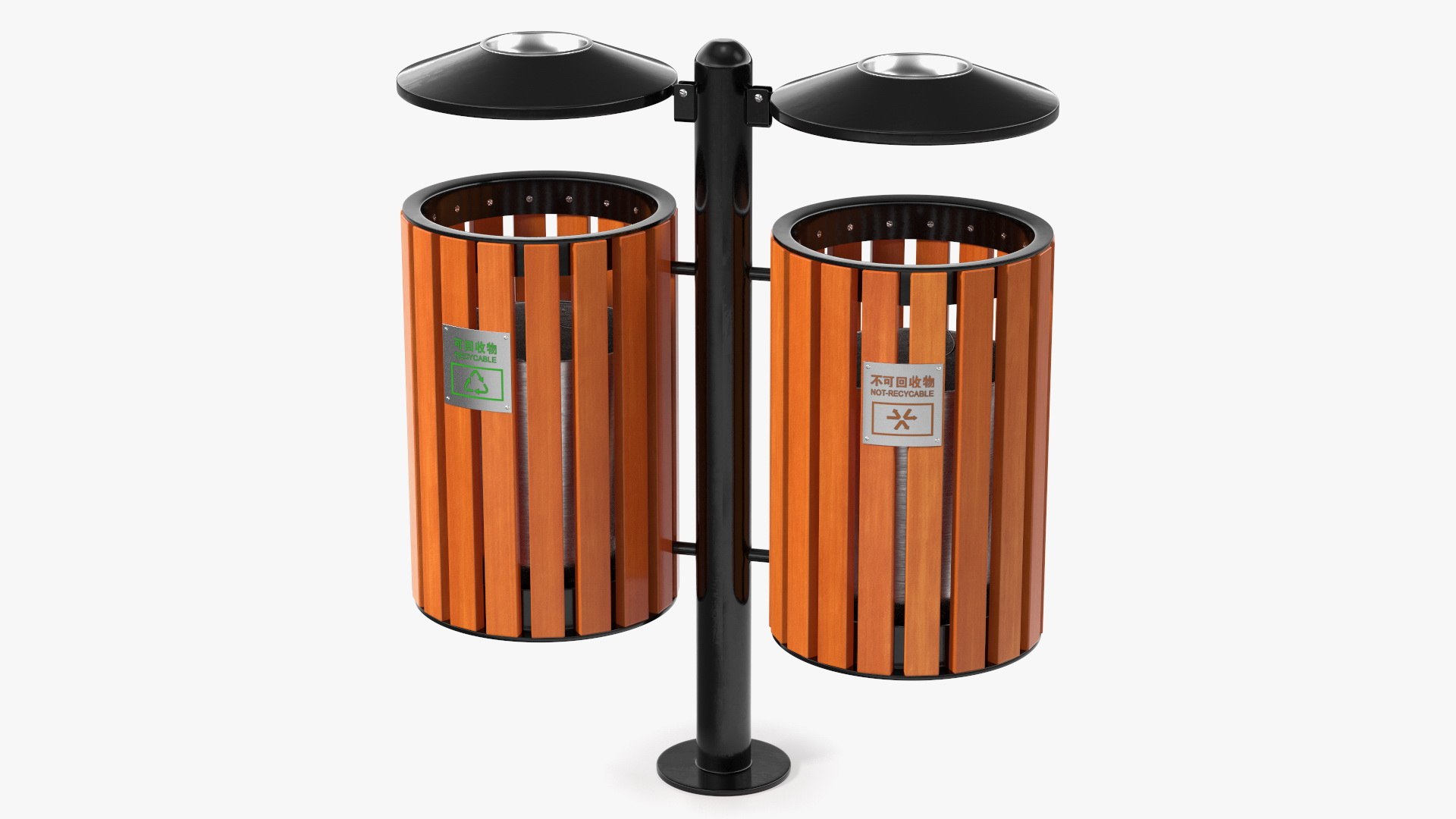 Outdoor Dual Round Trash and Recycle Bin 3D model preview