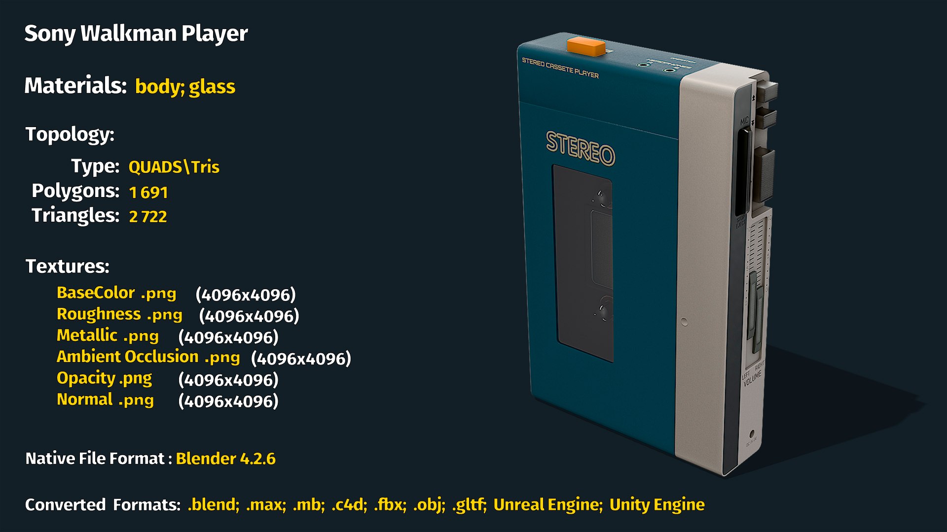 Sony Walkman Player 3D - TurboSquid 2344857