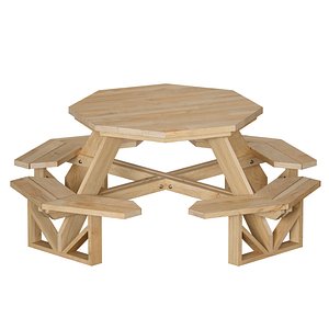 Wooden Round Outdoor Picnic Table 3D model