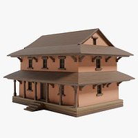 Traditional Asian Two Story Village House  PBR Game Ready 3D Model