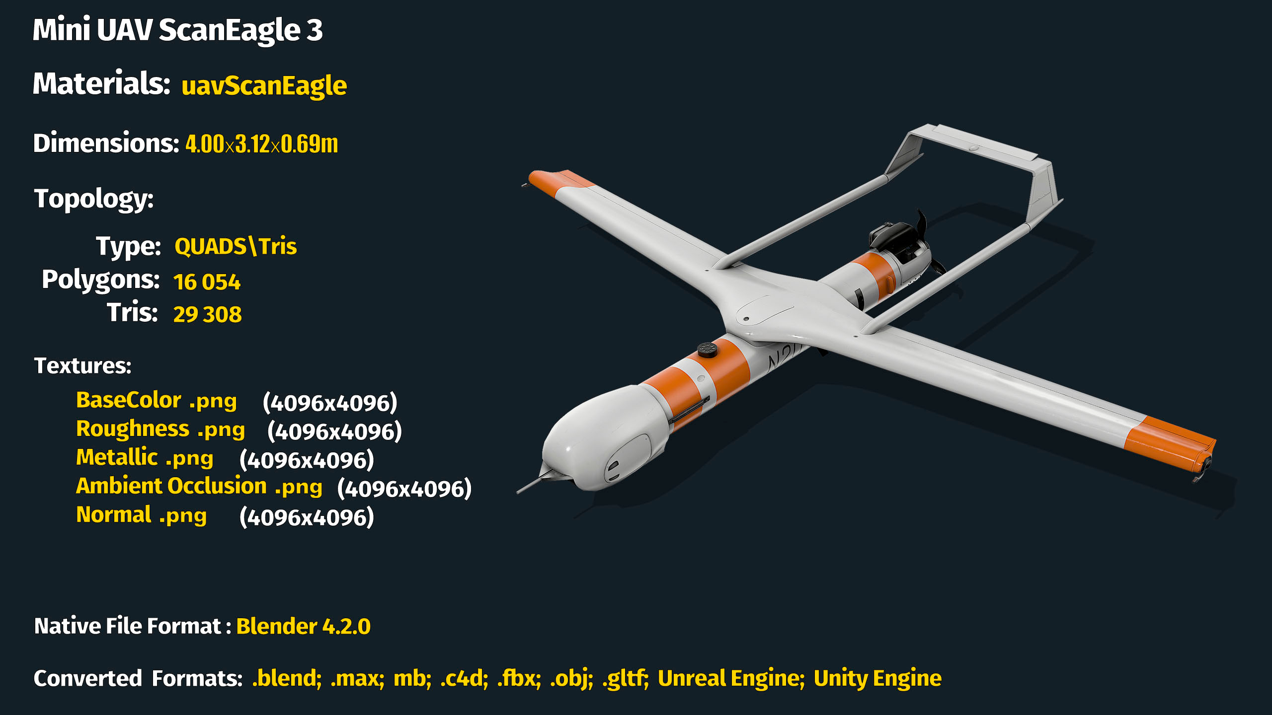 3D модель Мини БПЛА ScanEagle 3 - TurboSquid 2258334
