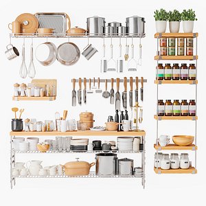 3D model Kitchenware set with spices for kitchen or restaurant 5