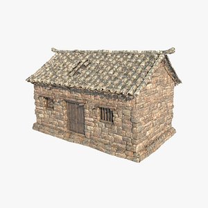 Asian anccient architecture stone tile house 3D model