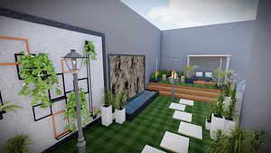 Terrace Garden with Pergola and Water Feature